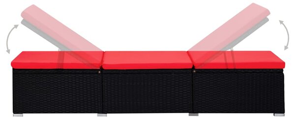 3 részes fekete polyrattan kerti napozóágy szett asztallal