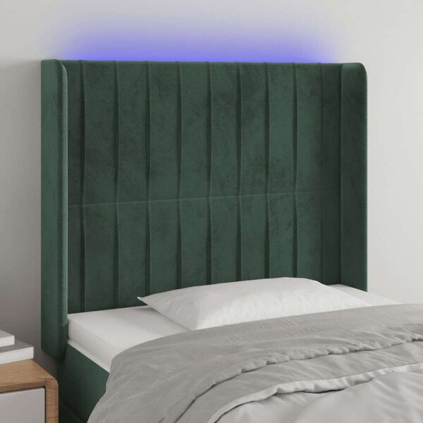 VidaXL sötétzöld bársony LED-es fejtámla 103x16x118/128 cm