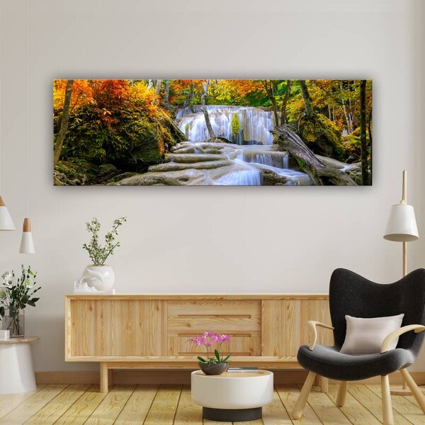 70x40 cm - Színes levelek - gyönyörű vízesés vászonkép