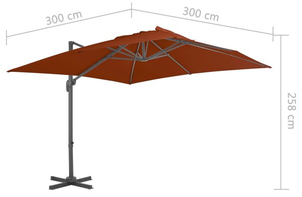 Terrakotta színű konzolos napernyő alumínium rúddal 300x300 cm