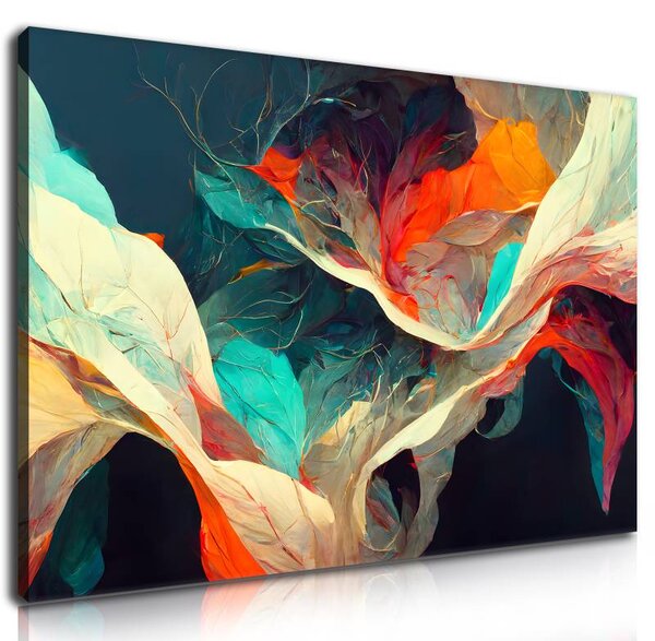 70x40 cm - Kék piros narancs absztrakt háló vászonkép