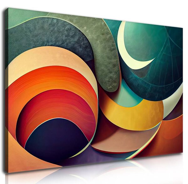 70x40 cm - Színes kék sárga piros absztrakt kör ívek vászonkép