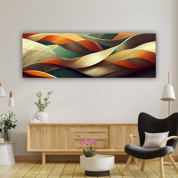70x40 cm - Bézs narancs és piros színű absztrakt hullámok vászonkép