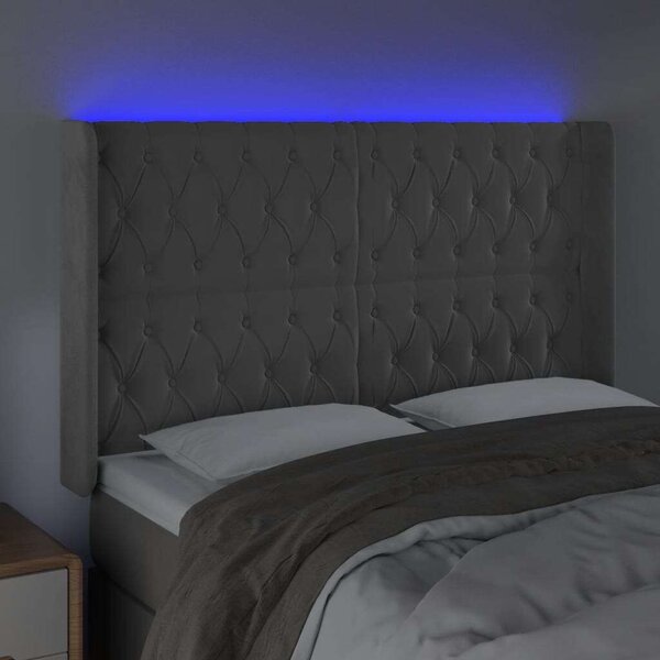 VidaXL világosszürke bársony LED-es fejtámla 147x16x118/128 cm