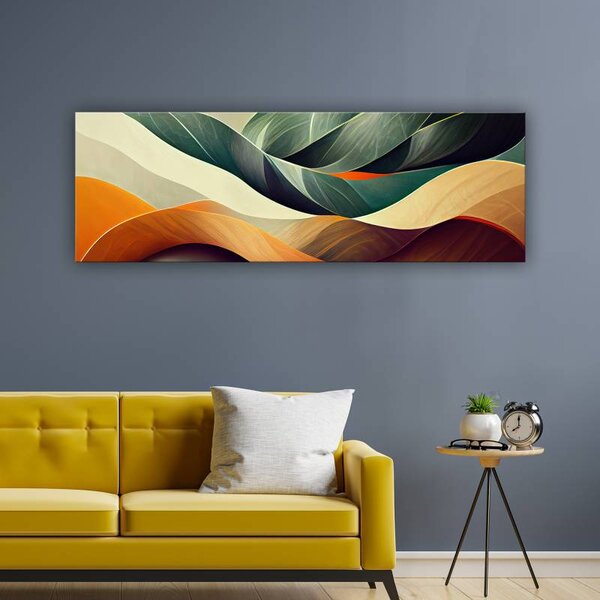 70x40 cm - Oliva zöld narancs színű absztrakt hullámok vászonkép
