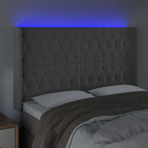 VidaXL világosszürke bársony LED-es fejtámla 147x16x118/128 cm