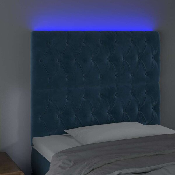 VidaXL sötétkék bársony LED-es fejtámla 100x7x118/128 cm