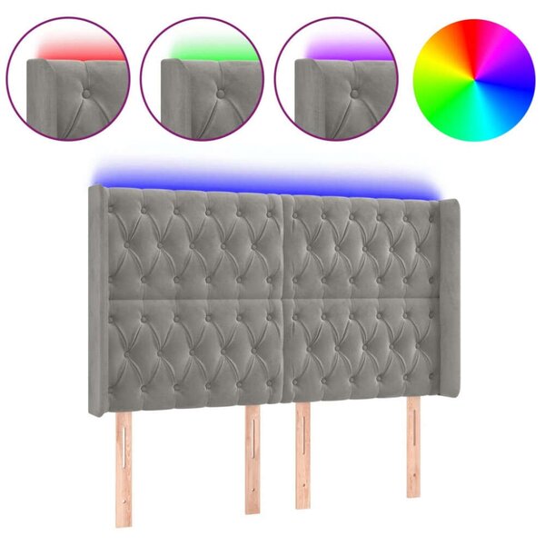 VidaXL világosszürke bársony LED-es fejtámla 147x16x118/128 cm