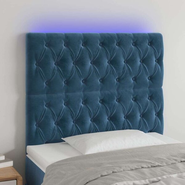 VidaXL sötétkék bársony LED-es fejtámla 100x7x118/128 cm