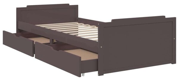 VidaXL sötétbarna tömör fenyőfa ágykeret fiókkal 90 x 200 cm