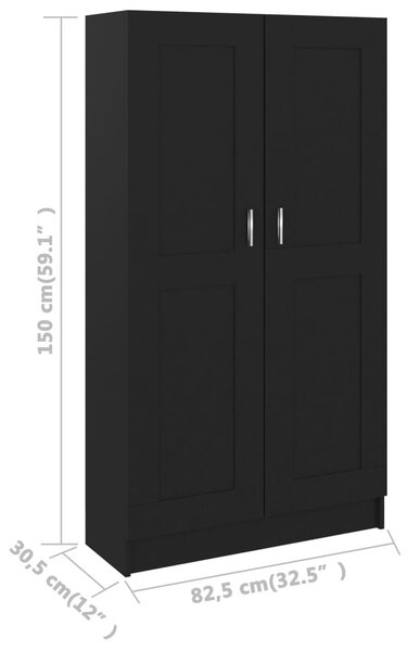 Fekete szerelt fa könyvszekrény 82,5 x 30,5 x 150 cm
