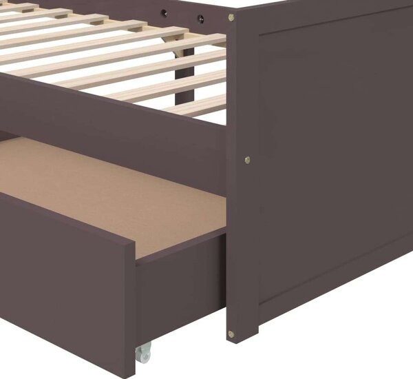 VidaXL sötétbarna tömör fenyőfa ágykeret fiókkal 90 x 200 cm