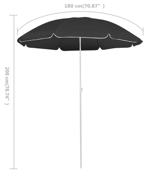 Antracitszürke kültéri napernyő acél rúddal 180 cm