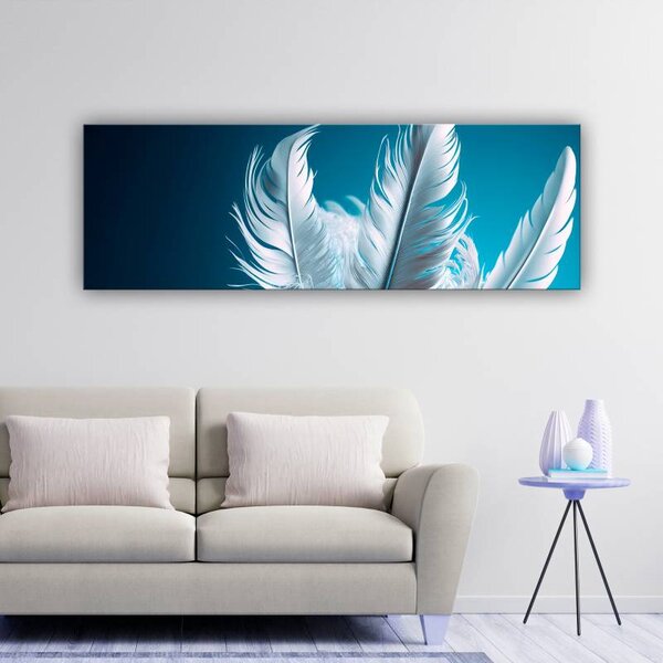 70x40 cm - Fehér tollak kékes háttér vászonkép