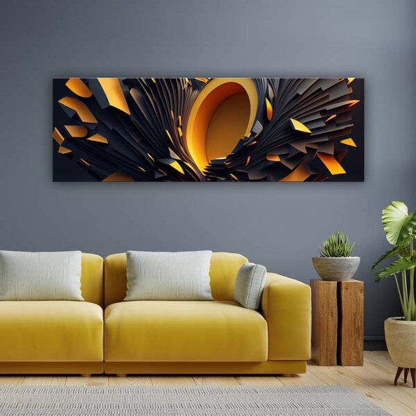 70x40 cm - Narancs és fekete absztrakt húrok vászonkép