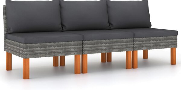 3 db polyrattan és tömör eukaliptuszfa középső kanapé