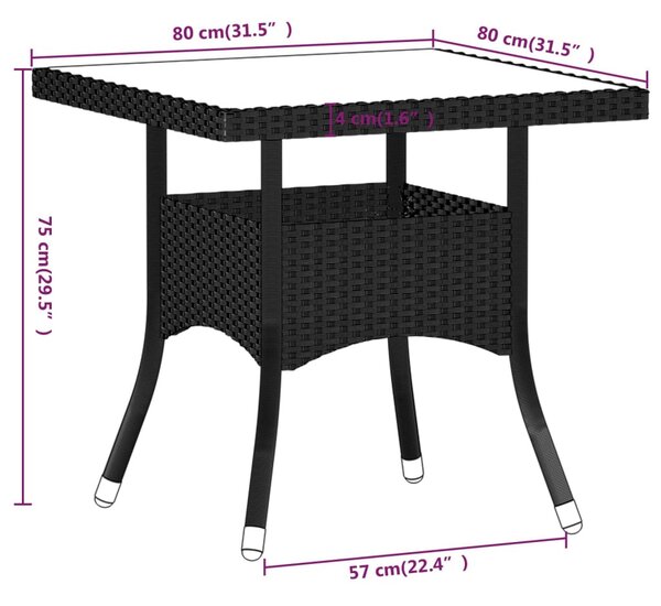 5 részes fekete polyrattan/tömör akácfa kerti étkezőgarnitúra