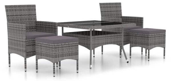 5 részes szürke polyrattan és edzett üveg kerti étkezőgarnitúra