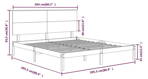 VidaXL Fekete Tömör Fenyőfa Ágykeret - 200x200 cm