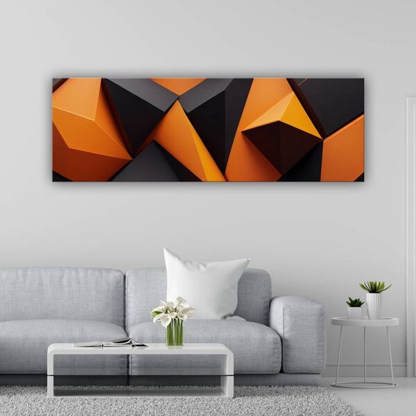 70x40 cm - Narancs és fekete absztrakt 3D háromszögek vászonkép