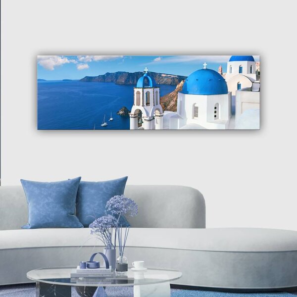 70x40 cm - Szantorini gyönyörű kék fehér színei vászonkép