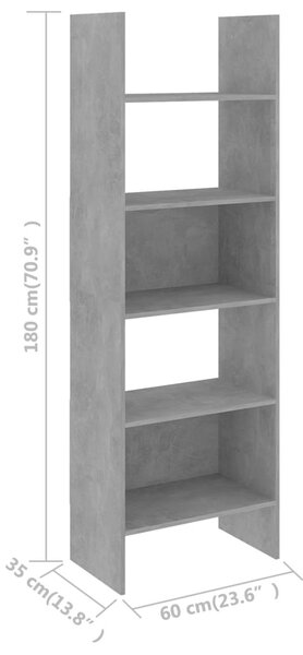 Betonszürke szerelt fa könyvszekrény 60 x 35 x 180 cm