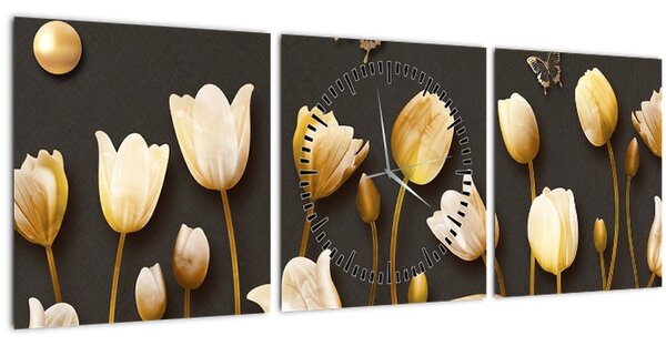 Kép - Tulipánok - absztrakt (órával) (90x30 cm)