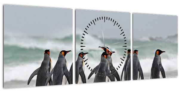 Pingvinek képe az óceán mellett (órával) (90x30 cm)