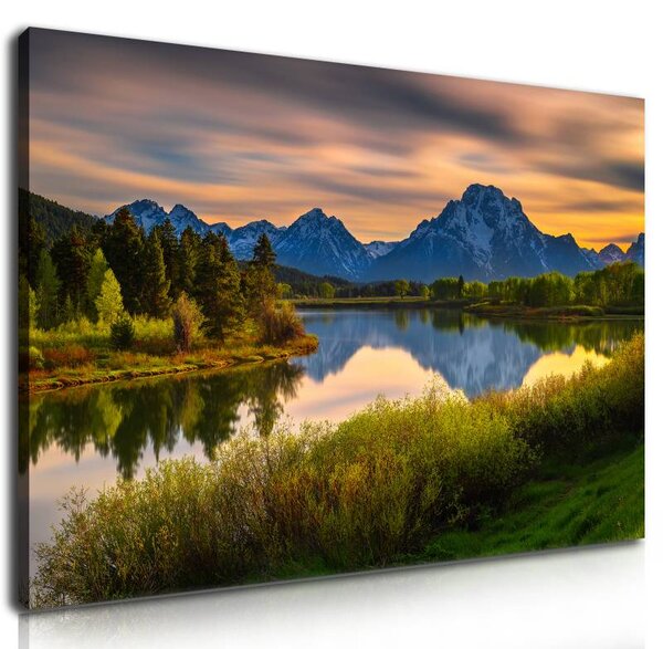 70x40 cm - Tó fák és hegyek vászonkép