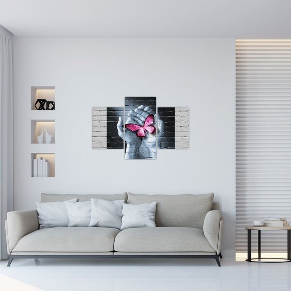 Kép - Rózsaszín pillangó a falon (90x60 cm)