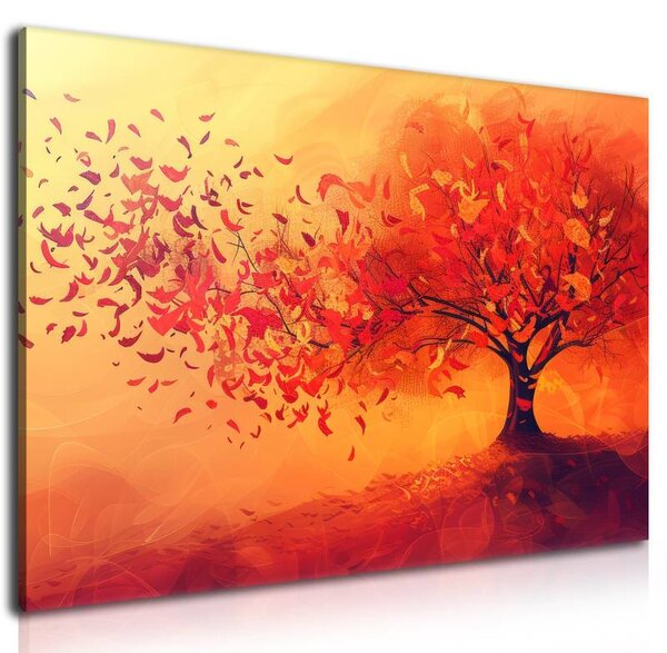 70x40 cm - Őszi vörös levelek illusztráció vászonkép