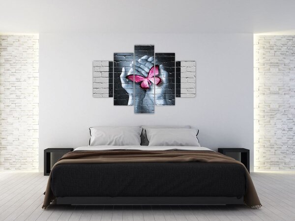 Kép - Rózsaszín pillangó a falon (150x105 cm)