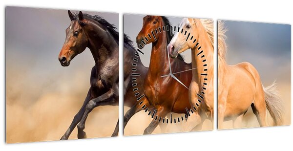 Kép - Vad lovak (órával) (90x30 cm)