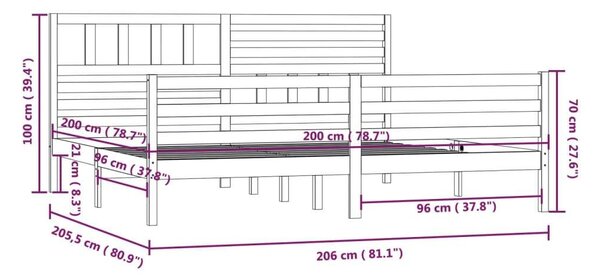 VidaXL Tömörfa Ágykeret - Szürke - 200x200 cm
