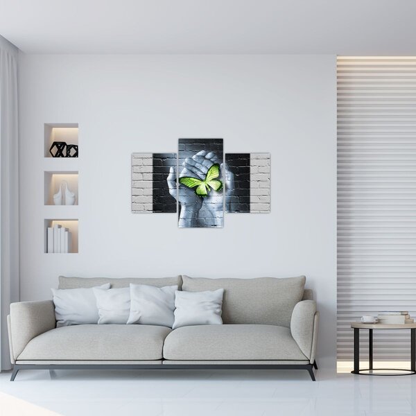 Kép - Zöld pillangó a falon (90x60 cm)