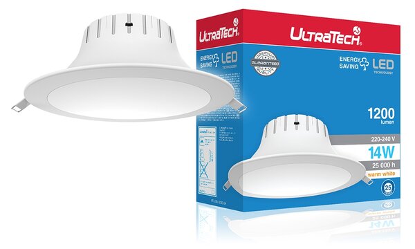 UltraTech LED mélysugárzó 14W 1200 lumen 3000K melegfehér IP20 UTL-LEDL1200DLW