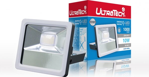 UltraTech LED reflektor, 10W, 4000K,1000lm, fehér110°, IP65, 30000 óra, direkt bekötés