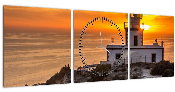 Világítótorony naplementekor képe (órával) (90x30 cm)