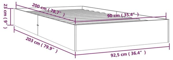 VidaXL fehér tömör fa ágykeret 90 x 200 cm