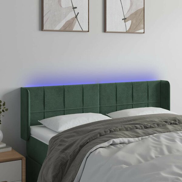 VidaXL Bársony Fejtámla LED - Sötétzöld - 147cm