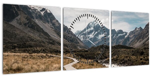 Kép - Sétány a hegységben Mt. Cook (órával) (90x30 cm)