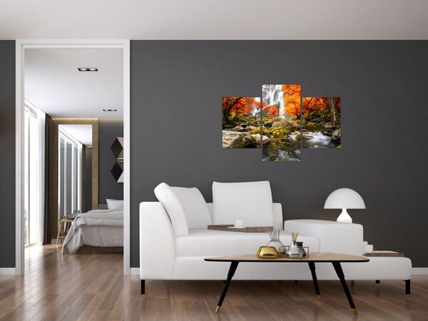 Kép - Vízesések őszi tájban, narancssárga (90x60 cm)