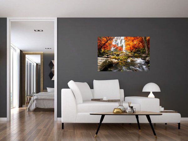 Kép - Vízesések őszi tájban, narancssárga (90x60 cm)