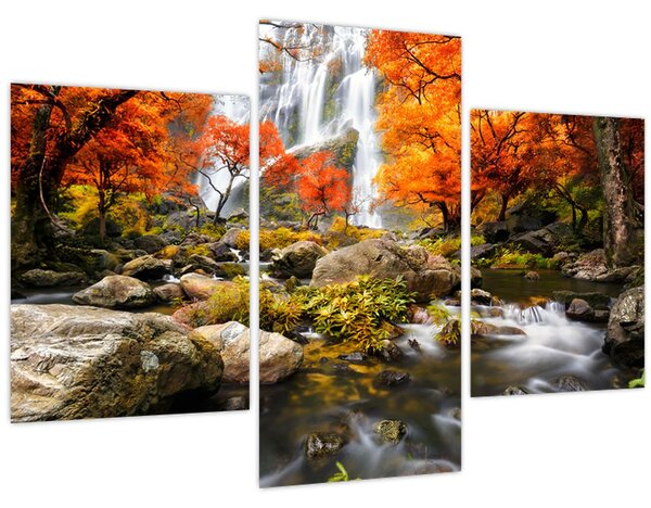 Kép - Vízesések őszi tájban, narancssárga (90x60 cm)