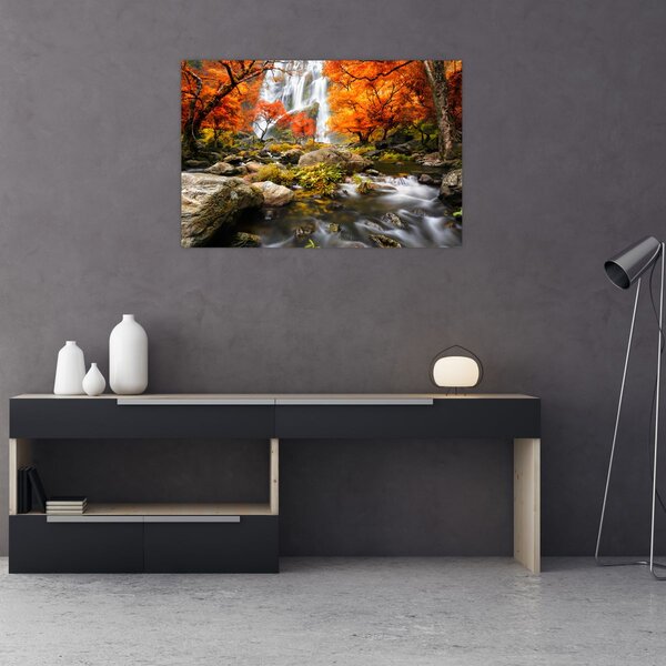 Kép - Vízesések őszi tájban, narancssárga (90x60 cm)