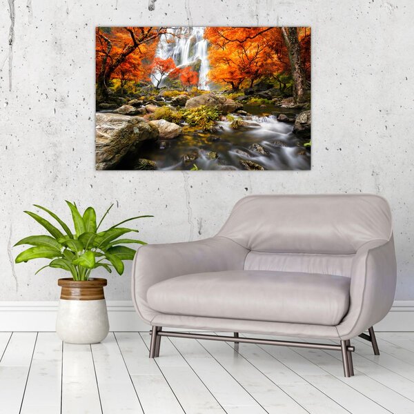 Kép - Vízesések őszi tájban, narancssárga (90x60 cm)