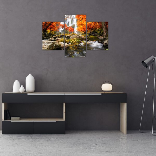 Kép - Vízesések őszi tájban, narancssárga (90x60 cm)