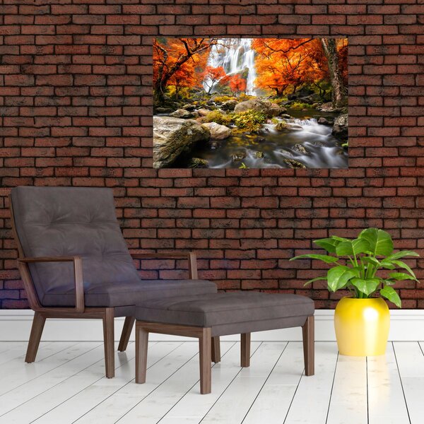 Kép - Vízesések őszi tájban, narancssárga (90x60 cm)