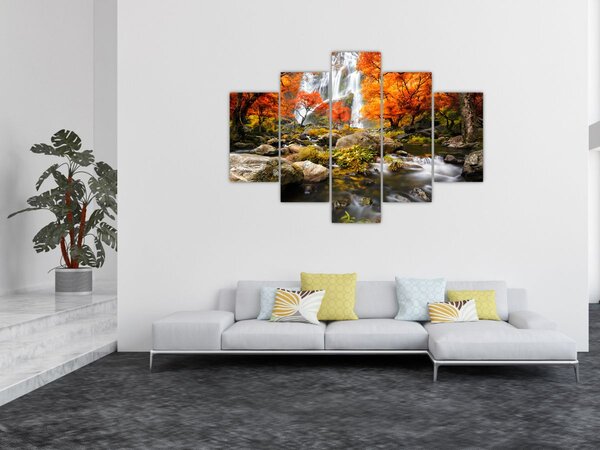 Kép - Vízesések őszi tájban, narancssárga (150x105 cm)
