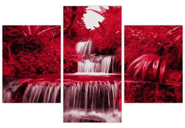 Kép - Indonéziai vízesések piros színben (90x60 cm)